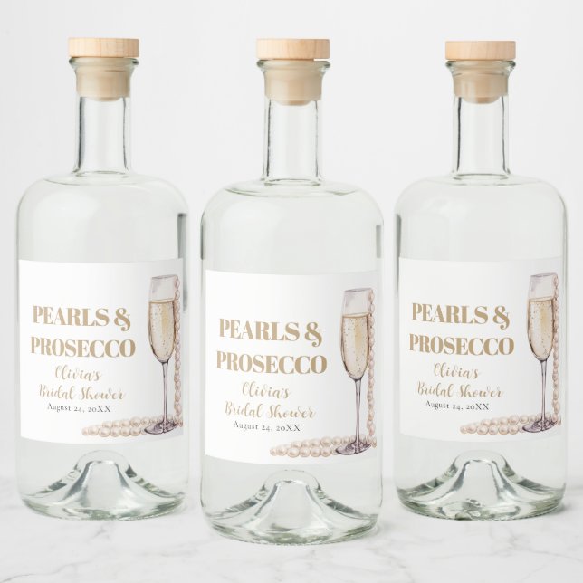 Elegantes Gold Perlen und Prosecco Brautparty Alkoholflaschenetikett (Flaschen)