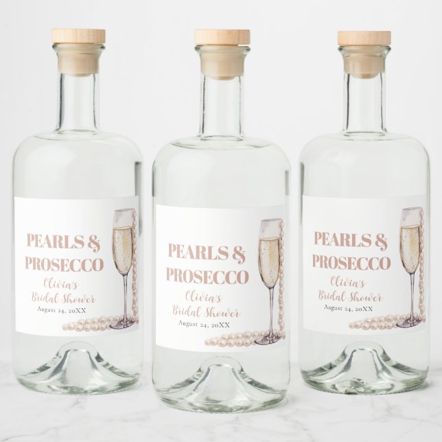 Elegantes Gold Perlen und Prosecco Brautparty Alkoholflaschenetikett (Flaschen)