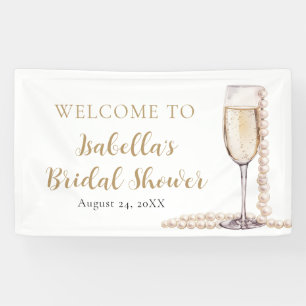Elegantes Gold Perlen und Prosecco Brautparty Banner