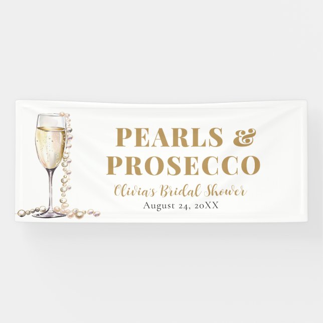 Elegantes Gold Perlen und Prosecco Brautparty Banner (Horizontal)