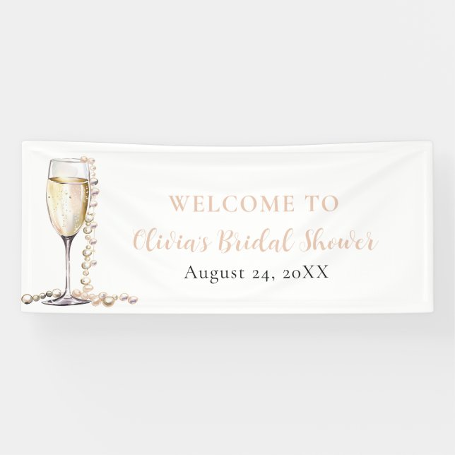 Elegantes Gold Perlen und Prosecco Brautparty Banner (Horizontal)