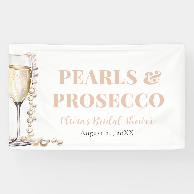 Elegantes Gold Perlen und Prosecco Brautparty Banner (Horizontal)