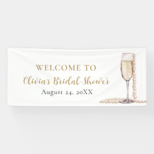 Elegantes Gold Perlen und Prosecco Brautparty Banner