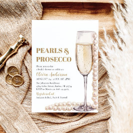 Elegantes Gold Perlen und Prosecco Brautparty Einladung