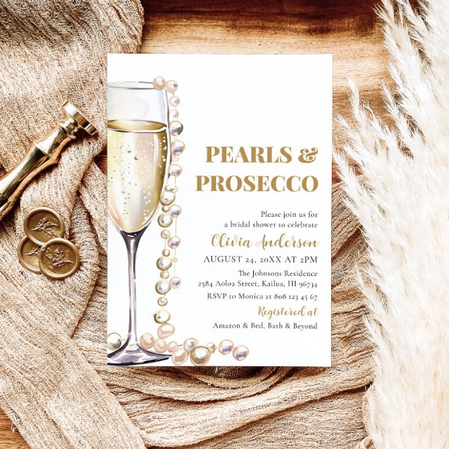 Elegantes Gold Perlen und Prosecco Brautparty Einladung (Von Creator hochgeladen)
