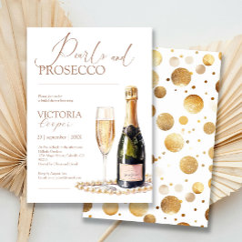 Elegantes Gold Perlen und Prosecco Brautparty Einladung