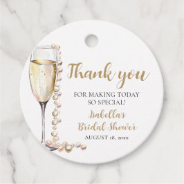 Elegantes Gold Perlen und Prosecco Brautparty Geschenkanhänger