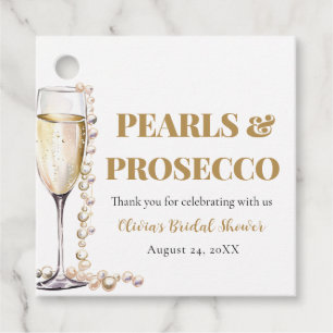 Elegantes Gold Perlen und Prosecco Brautparty Geschenkanhänger