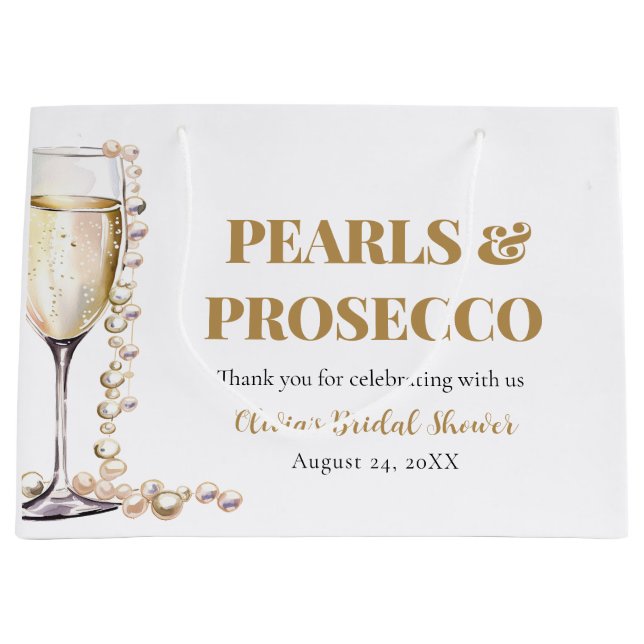 Elegantes Gold Perlen und Prosecco Brautparty Große Geschenktüte (Vorderseite)