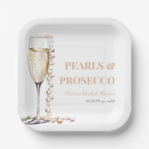 Elegantes Gold Perlen und Prosecco Brautparty Pappteller