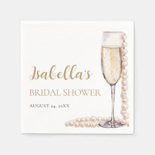 Elegantes Gold Perlen und Prosecco Brautparty Serviette