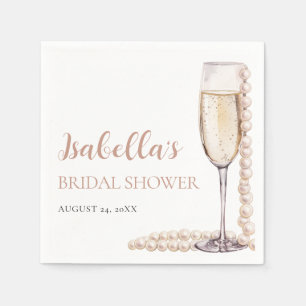 Elegantes Gold Perlen und Prosecco Brautparty Serviette