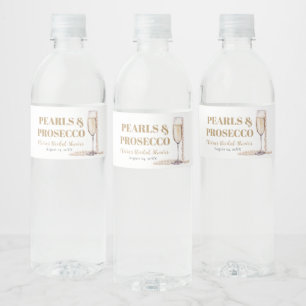 Elegantes Gold Perlen und Prosecco Brautparty Wasserflaschenetikett