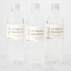 Elegantes Gold Perlen und Prosecco Brautparty Wasserflaschenetikett