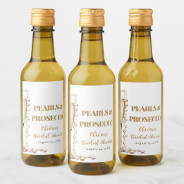Elegantes Gold Perlen und Prosecco Brautparty Weinetikett