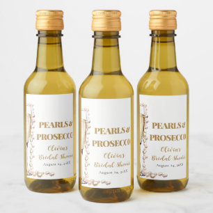 Elegantes Gold Perlen und Prosecco Brautparty Weinetikett