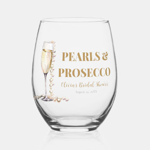 Elegantes Gold Perlen und Prosecco Brautparty Weinglas Ohne Stiel
