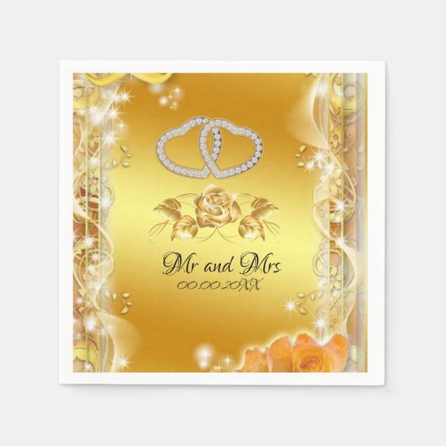 Elegantes Gold Personalisiert Wedding Cocktail Pap Serviette (Vorderseite)