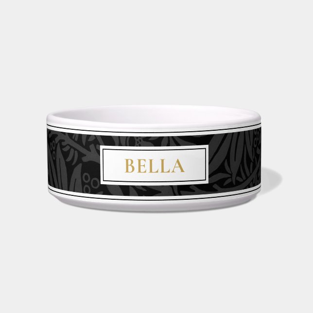 Elegantes Gold Pet Name Schwarzes Blumenmuster Napf (Vorderseite)