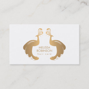 Elegantes Gold-Pfauen-Logo für einen Friseur Visitenkarte