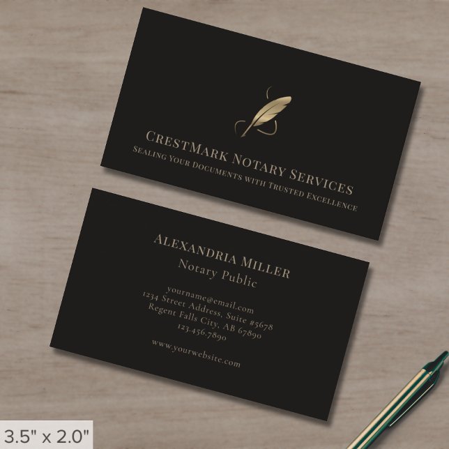 Elegantes Gold Quill Logo Visitenkarte (Von Creator hochgeladen)