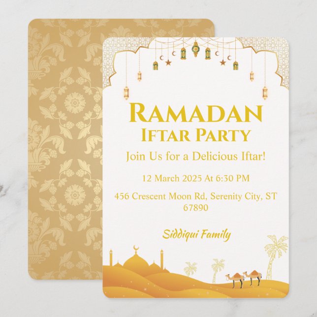 Elegantes Gold Ramadan Iftar Party Einladung (Vorne/Hinten)