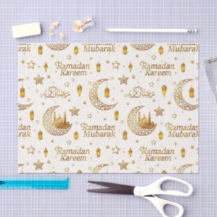 Elegantes Gold-Ramadan-Mubarak-Sterne- und Laterne Seidenpapier