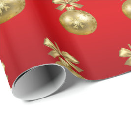 Elegantes Gold & Red Christmas Ornament Muster Geschenkpapier