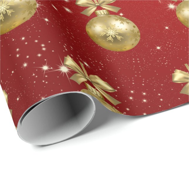 Elegantes Gold & Red Christmas Ornament Muster Geschenkpapier (Rolleneckpunkt)