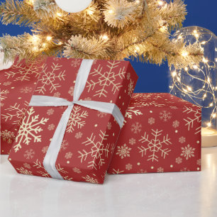 Elegantes Gold & Red Christmas Snowflake Muster Geschenkpapier