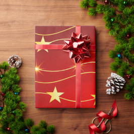 Elegantes Gold & Red Christmas Star Muster Geschenkpapier