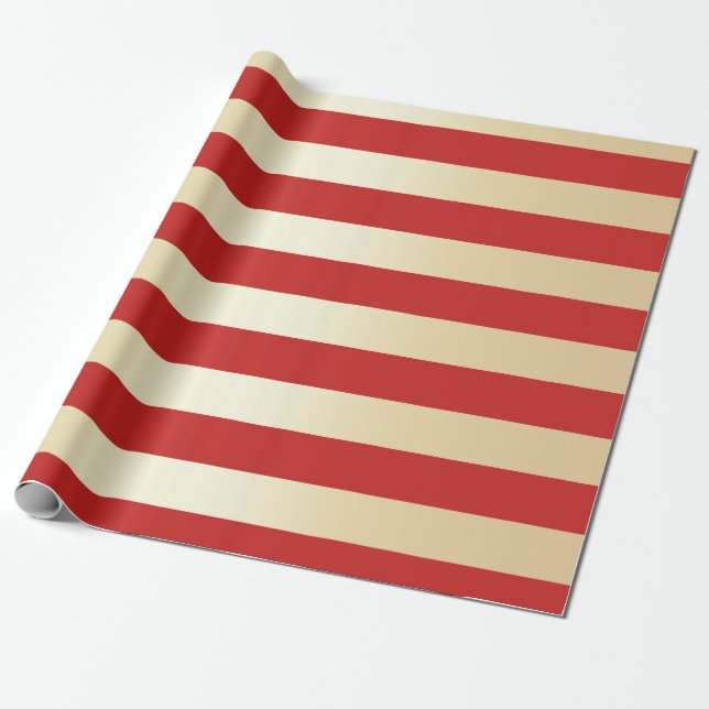 Elegantes Gold & Red Christmas Stripe Muster Geschenkpapier (Ungerollt)