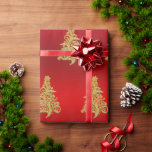 Elegantes Gold & Red Christmas Tree Muster Geschenkpapier<br><div class="desc">Moderne Imitate Gold & Rot Weihnachtsdesign.</div>