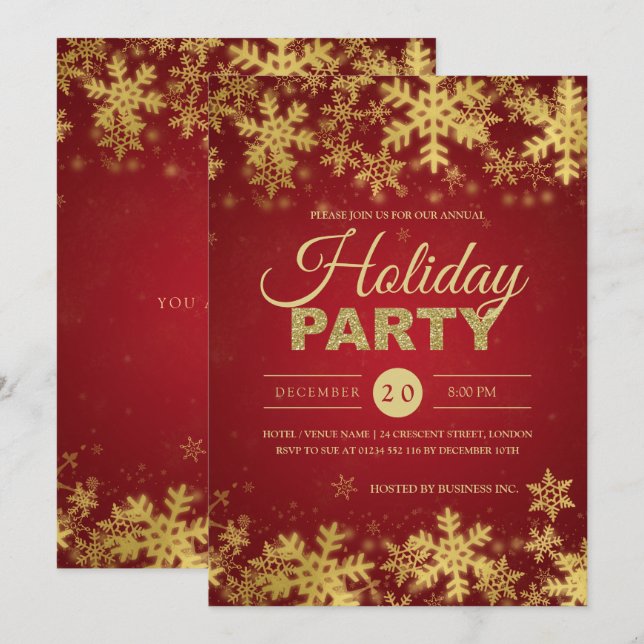 Elegantes Gold & Red Corporate Christmas Party Einladung (Vorne/Hinten)