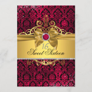 Elegantes Gold Rosa Damask 16 . Geburtstag Einladu Einladung