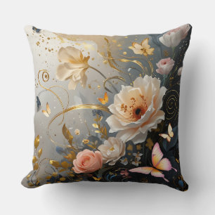 Elegantes Gold, Rosa mit Blume werfen Kissen