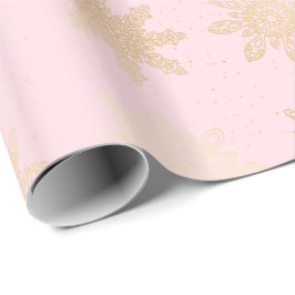 Elegantes Gold & Rosa Schneeflocken Weihnachtsmust Geschenkpapier
