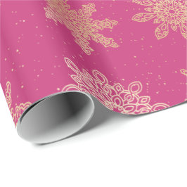 Elegantes Gold & Rosa Schneeflocken Weihnachtsmust Geschenkpapier
