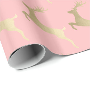 Elegantes Gold Rosa Weihnachtsbaummuster Geschenkpapier