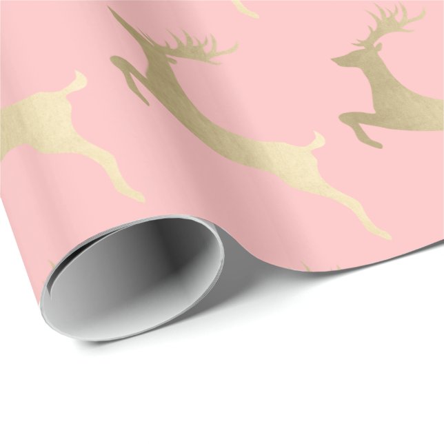 Elegantes Gold Rosa Weihnachtsbaummuster Geschenkpapier (Rolleneckpunkt)