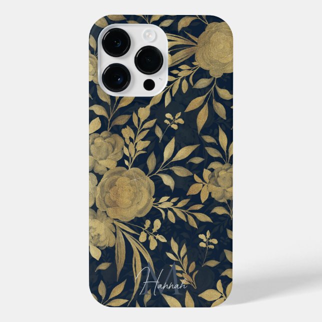 Elegantes Gold-Rose Blumendesign iPhone Hülle (Rückseite)