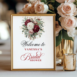 Elegantes Gold-Rosé-Burgunder-Hochzeitsdusche-Schi Poster
