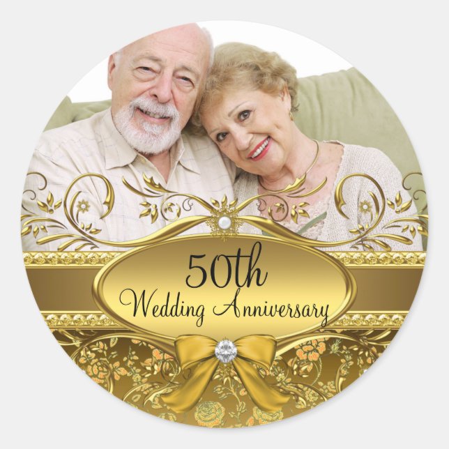Elegantes Gold Rose Foto 50 Jahre Sticker (Vorderseite)