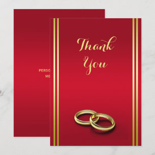 Elegantes Gold & Rot, Hochzeiten Dankeskarte