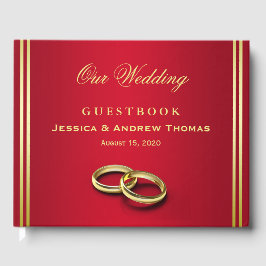 Elegantes Gold & Rot, Hochzeiten Gästebuch