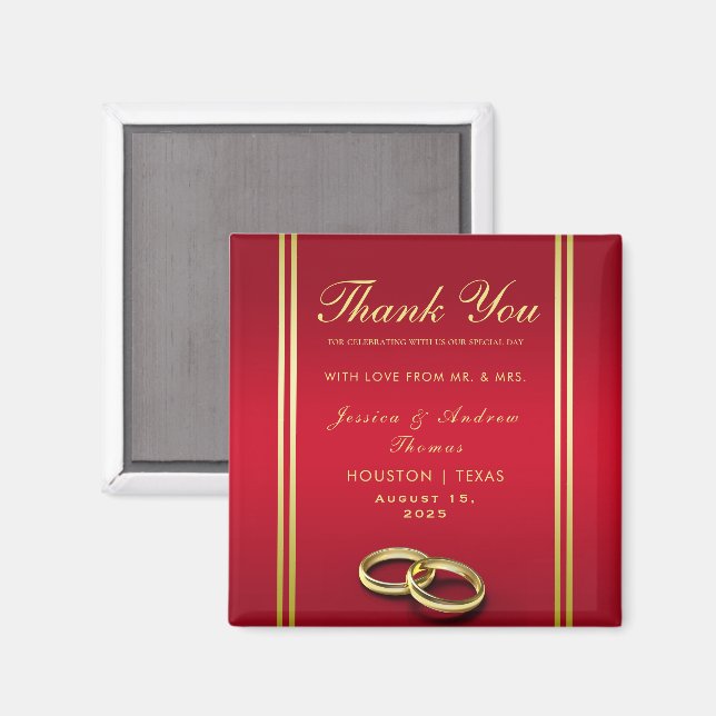 Elegantes Gold & Rot, Hochzeiten Magnet (Vorderseite/Rückseite)