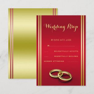 Elegantes Gold & Rot, Hochzeiten RSVP Karte