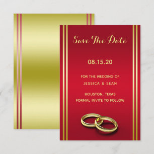 Elegantes Gold & Rot, Hochzeiten Save The Date