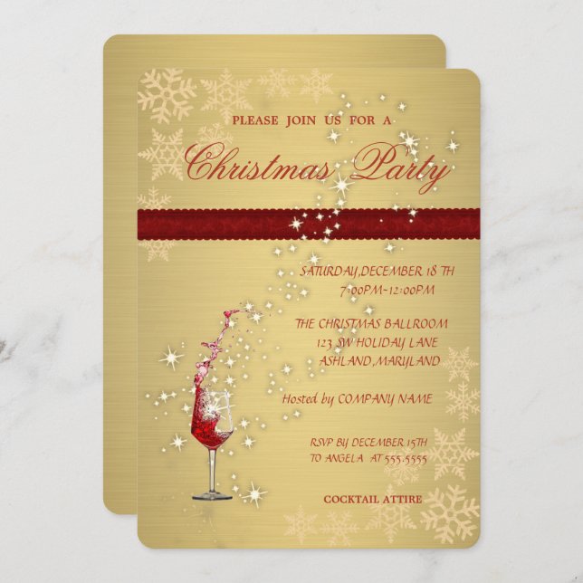 Elegantes Gold Rotes Glas, Weihnachtsgeschenk für  Einladung (Vorne/Hinten)