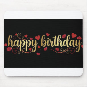 Elegantes Gold & Rotes Herz Alles Gute zum Geburts Mousepad